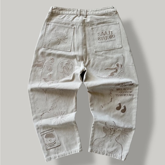 Saalt Studio Cream Ornate Work Pants - Picture 2 of 3